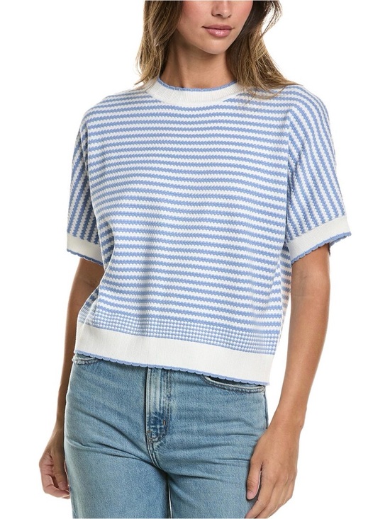 Adrianna Papell Tops - Adrianna Papell Blue and White Striped Short-Sleeve Knit Top